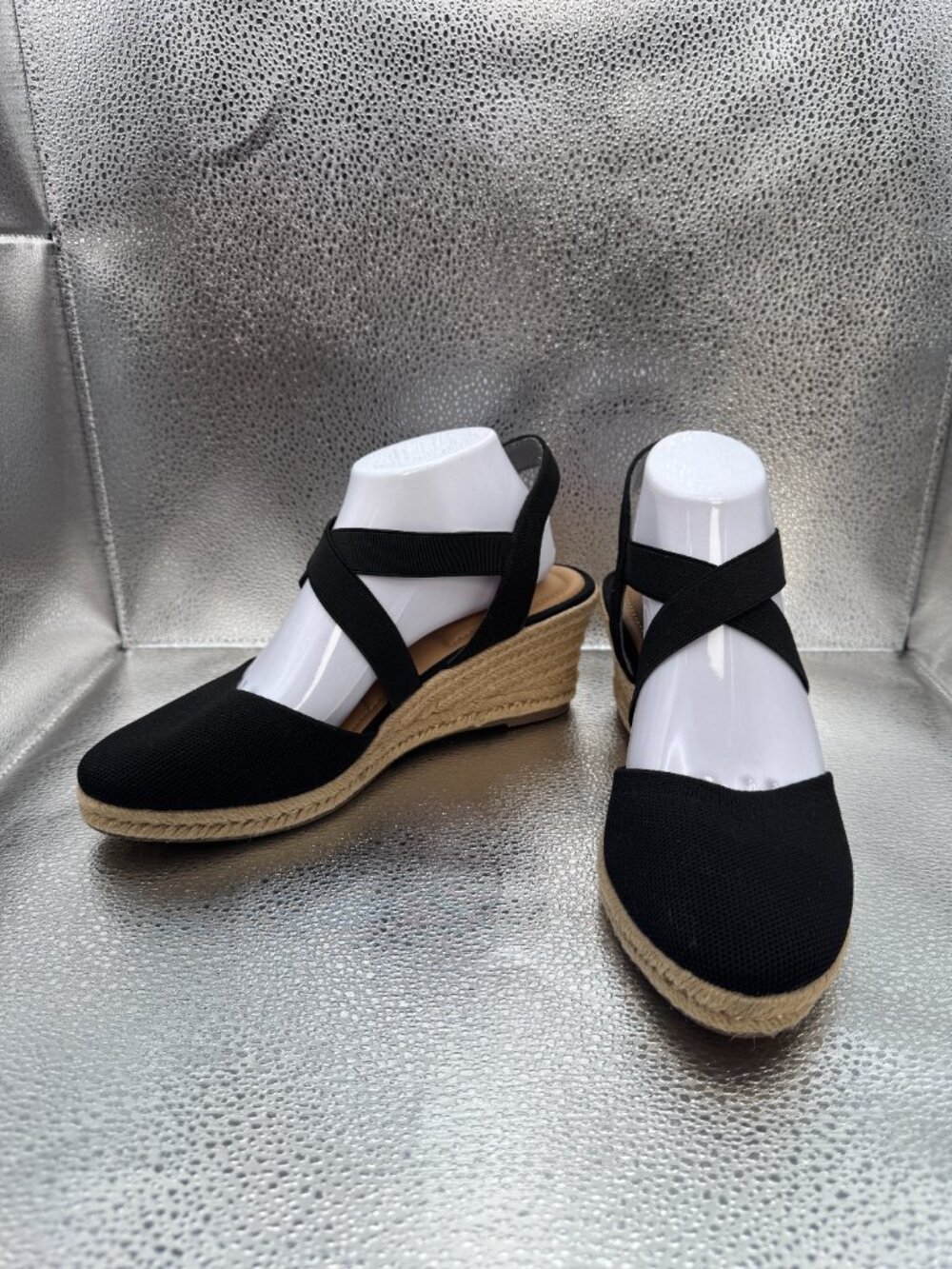 NWOB Joie Black Sydney Stretch Espadrille Wedge Sandals Shoes Jute Raffia - Picture 4 of 9